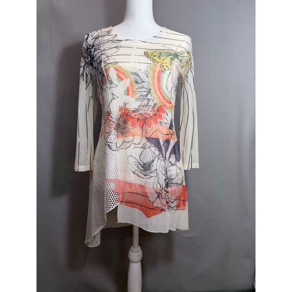Floral Mesh Lace Cream Boho Fairy Tunic Top Small Butterfly Vintage Concept